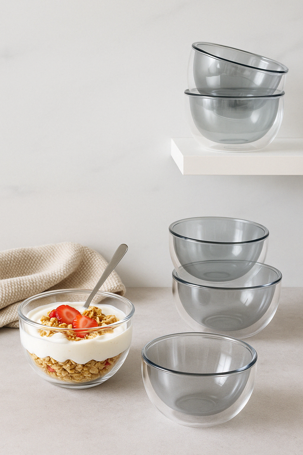 Double-Walled Glass Prep Bowls (Set of 4)